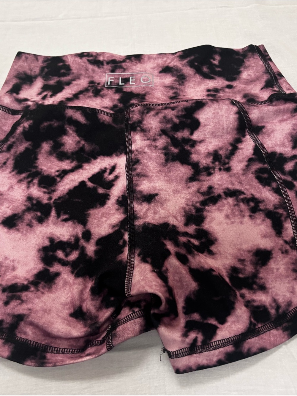 Fleo Pink and Black Tie-Dye High-Waist Bike Shorts
